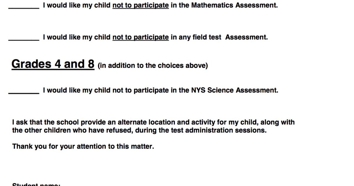 Sample NYS Test Refusal Form Baldwin Teachers Association